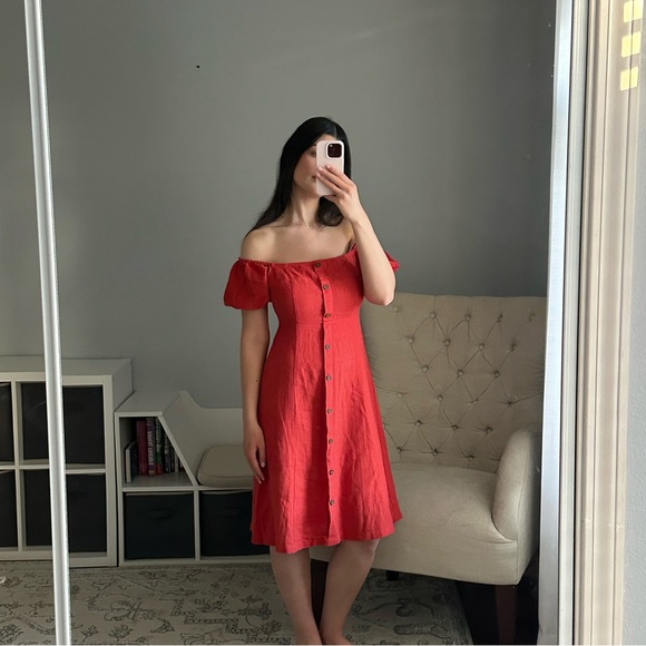 Love Tree Dresses & Skirts - Red Linen Button Down Dress